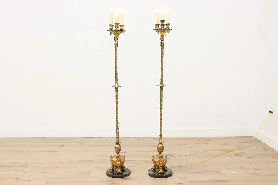 Main image of Pair of Classical Vintage Pot of Gold Torchiere Floor Lamps