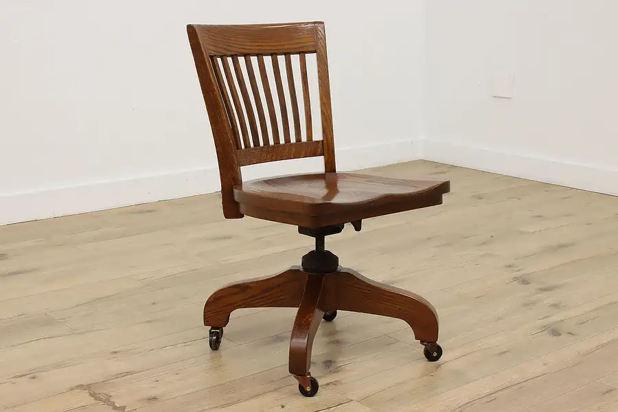Main image of Traditional Office or Library Antique Oak Swivel Desk Chair