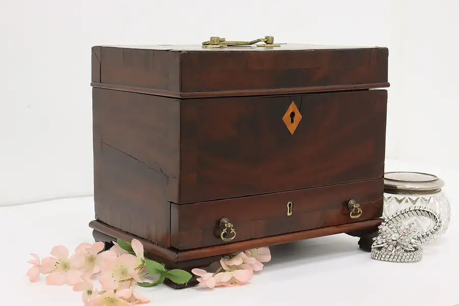 Main image of Georgian Antique Mahogany Jewelry Chest or Keepsake Box