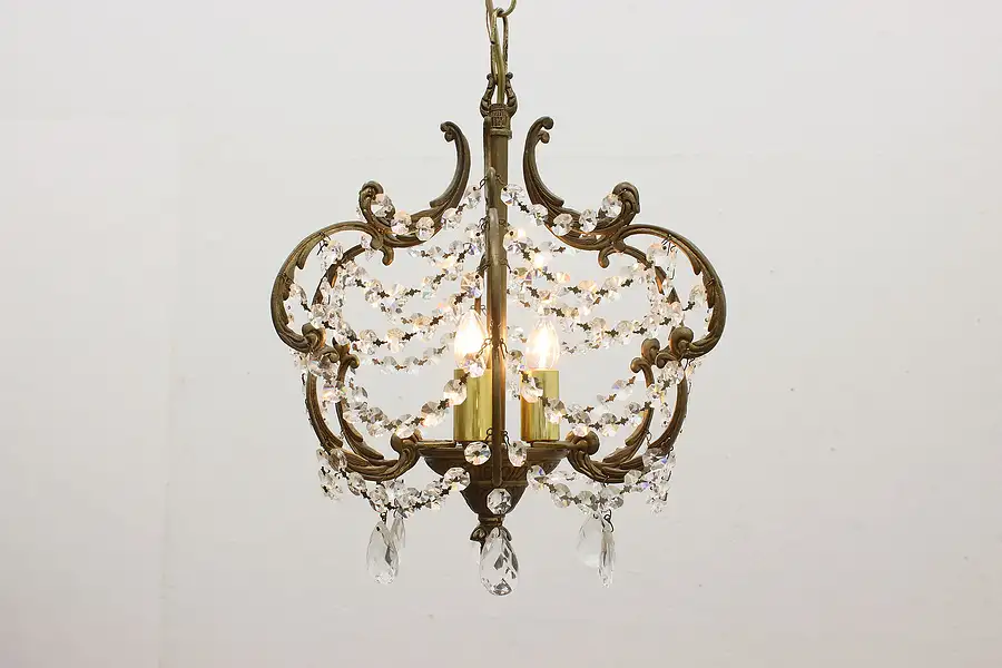Main image of Victorian Antique Brass & Crystal Prisms Chandelier