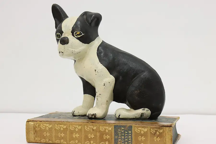 Main image of Farmhouse Antique Painted Cast Iron Boston Terrier Doorstop