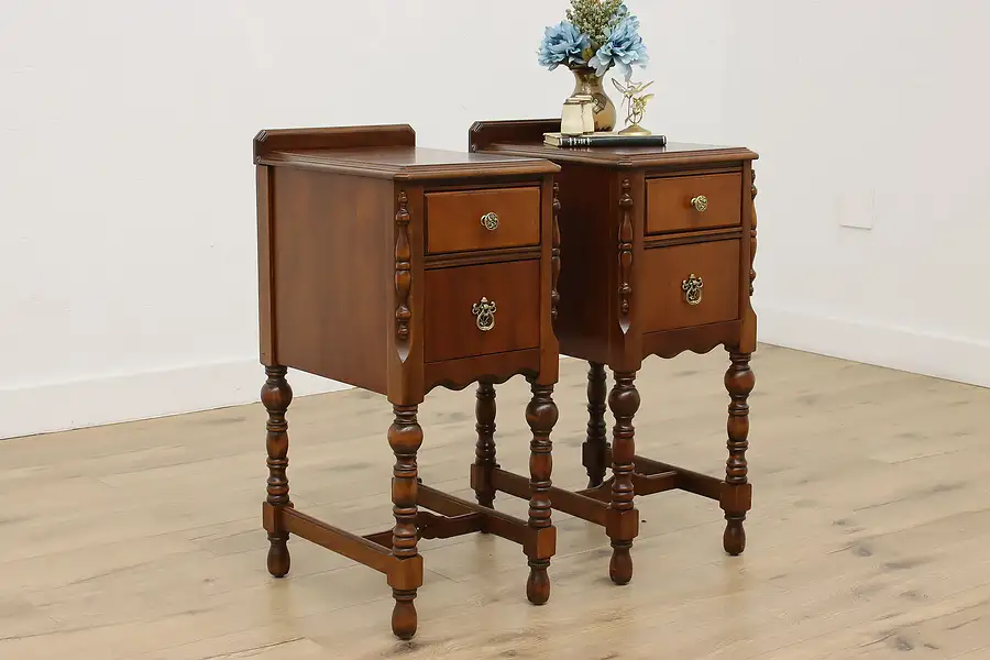 Main image of Pair of Tudor Design Antique Walnut Nightstands, End Tables