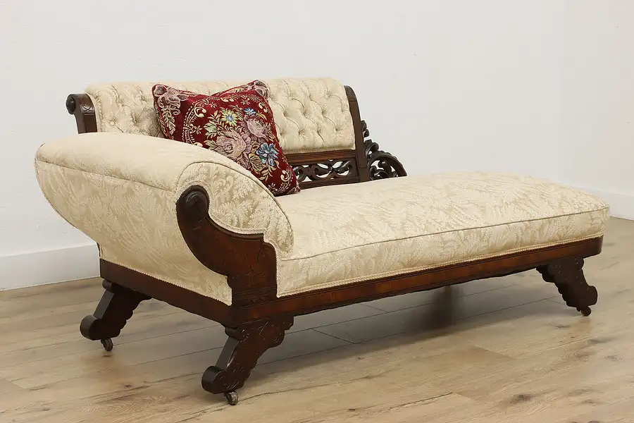 Main image of Victorian Antique Carved Walnut Chaise Lounge Fainting Couch