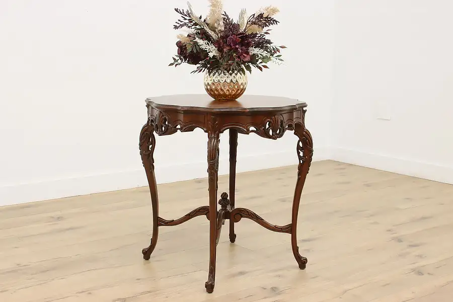 Main image of French Design Antique Carved Walnut & Marquetry Entry Table