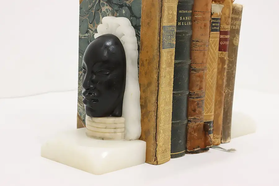 Main image of Pair of Art Deco Vintage Onyx & Alabaster Library Bookends