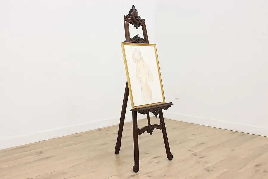 Main image of French Vintage Carved Mahogany Artist Painting Easel