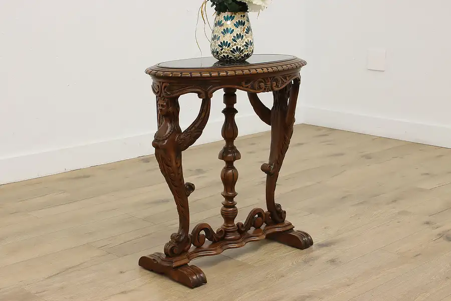 Main image of Angels Antique Walnut Black Marble Top Lamp Chairside Table