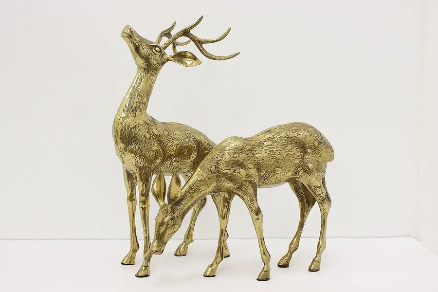Main image of Pair of Brass Vintage Buck and Doe Statues