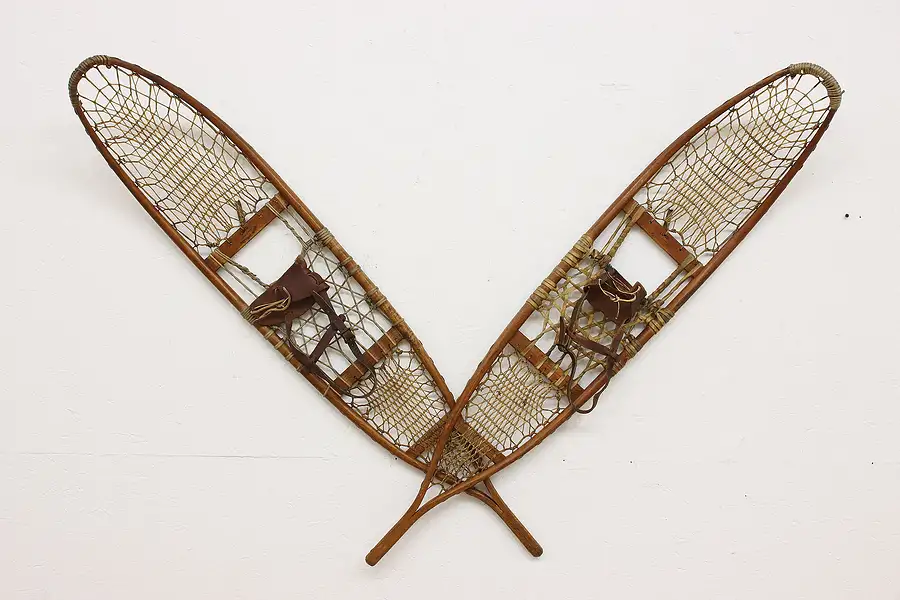 Main image of Pair of Farmhouse Vintage Ash & Leather Snowshoes, Lund