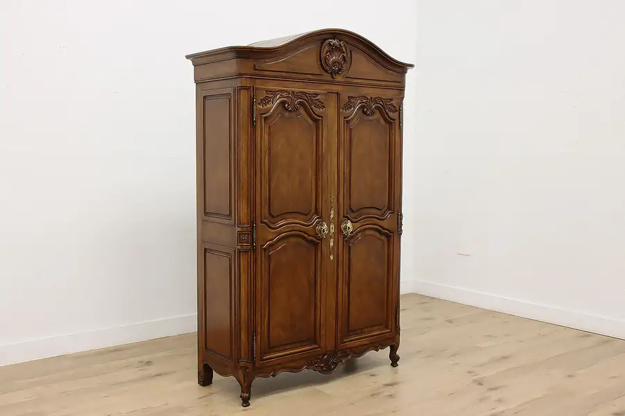 Main image of Country French Vintage Carved Walnut Armoire Closet, Karges