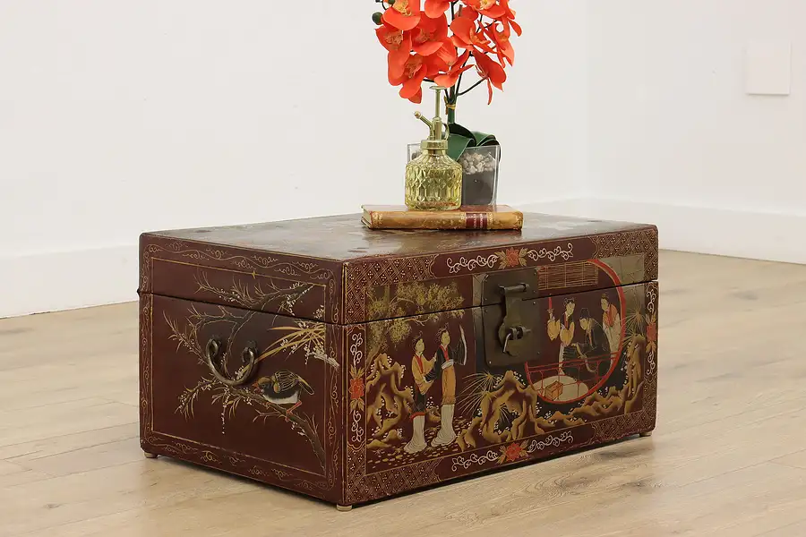 Main image of Chinese Vintage Painted Leather Storage Trunk Chest, Women