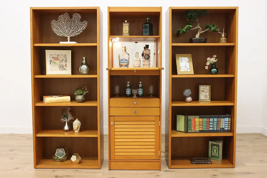 Main image of Set 3 Midcentury Modern Vintage Teak Office Library Bookcase