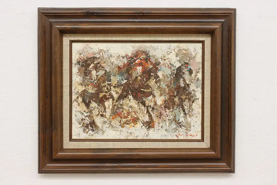 Main image of Abstract Horse Race Vintage Original Oil Painting Barton 24"