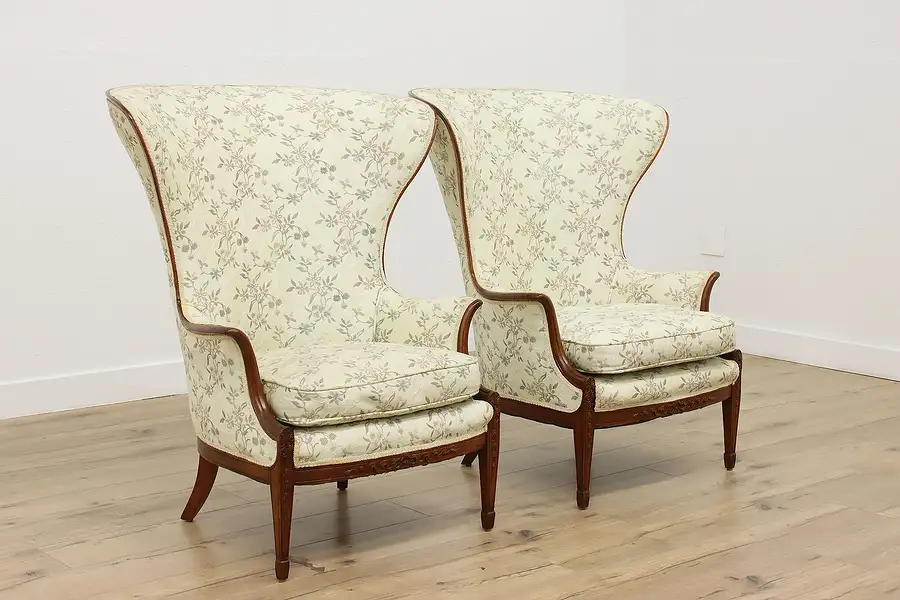 Main image of Pair of French Design Vintage Music or Library Wing Chairs