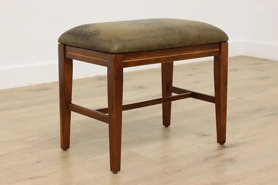 Main image of Art Deco Vintage Birch Vanity or Boudoir Bench, Leather
