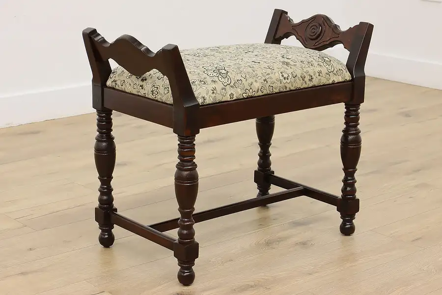Main image of Tudor Vintage Carved Birch Vanity Boudoir Bench Thomasville