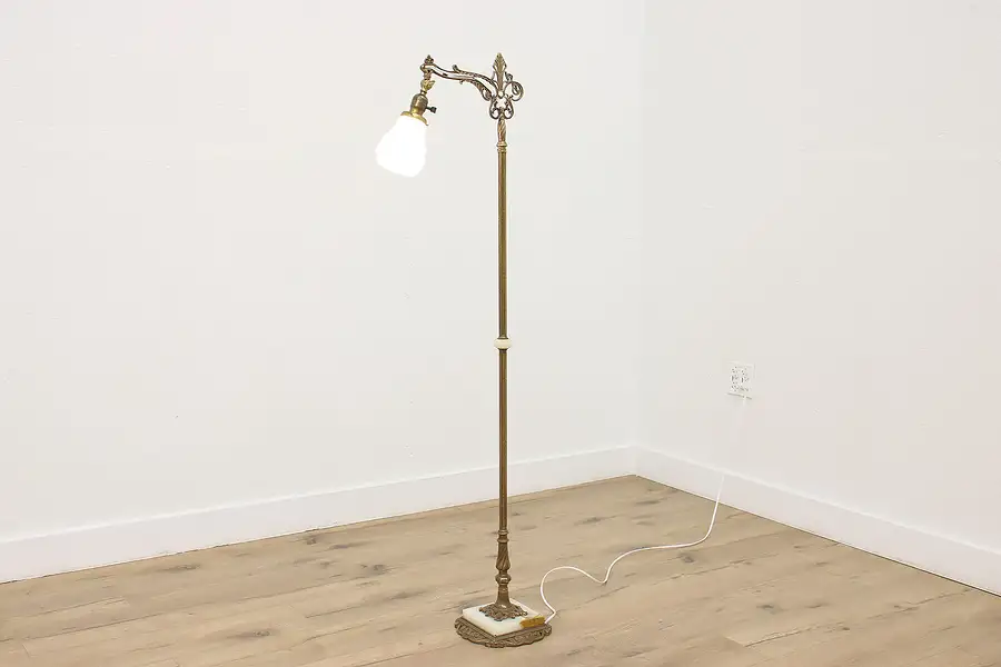 Main image of Art Deco Antique Brass & Onyx Floor Reading Lamp, Milcast