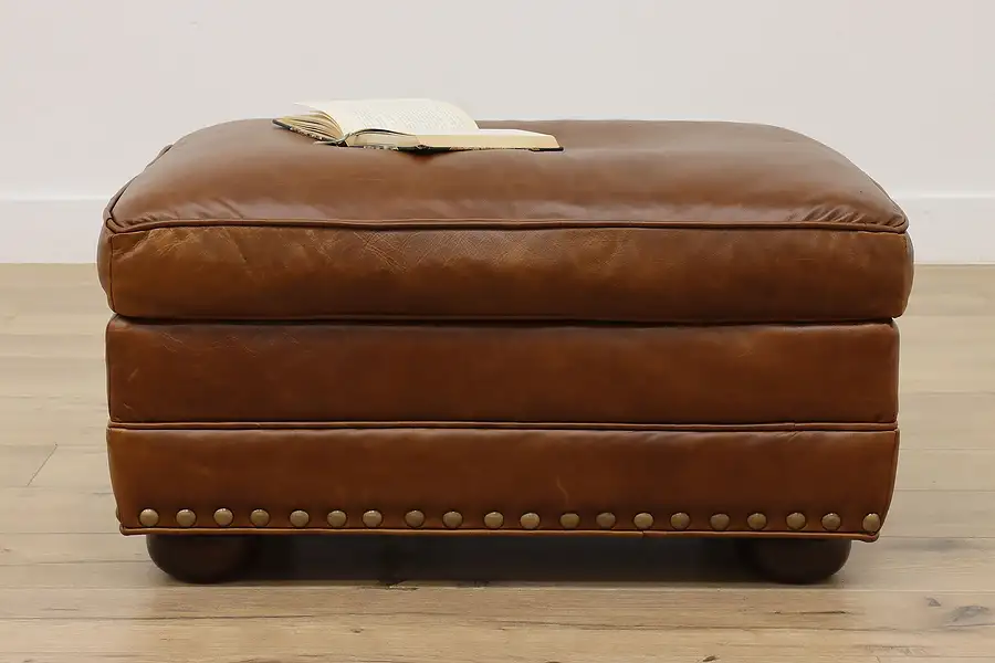 Main image of Traditional Vintage Tan Leather Ottoman or Small Bench