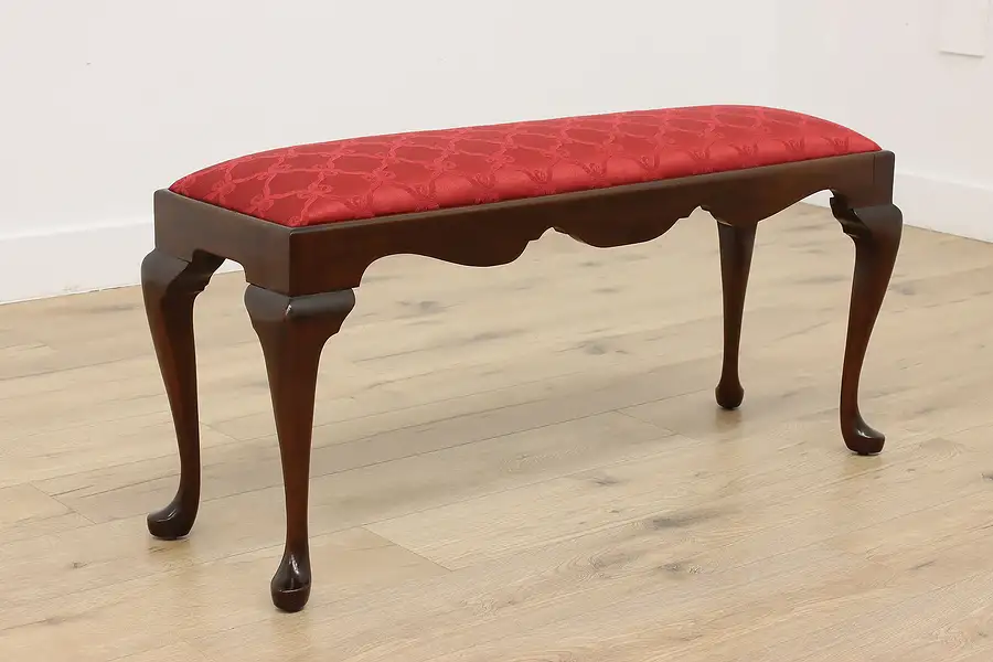Main image of Georgian Vintage Carved Mahogany Boudoir Bench, New Fabric