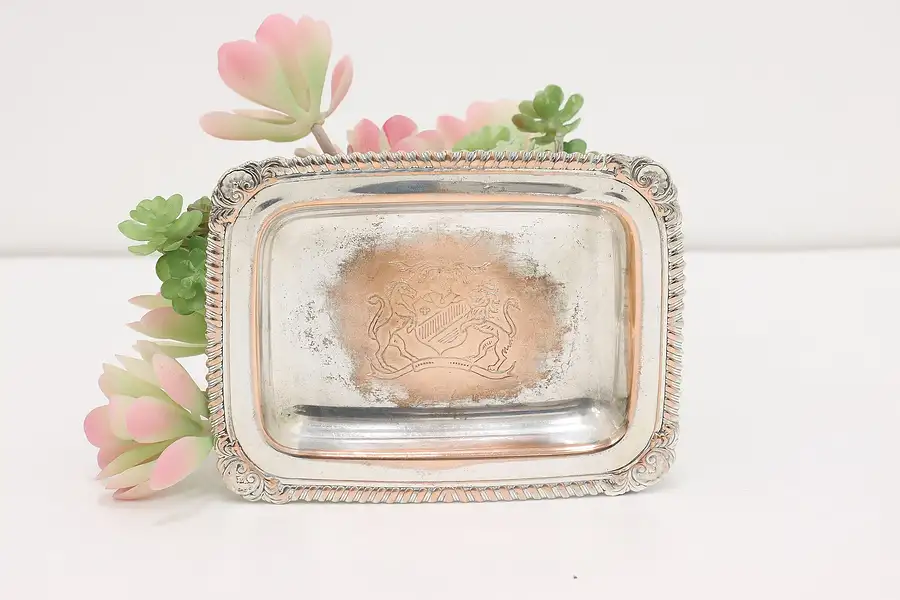 Main image of Victorian Antique English Silverplate Card Tray Coat of Arms