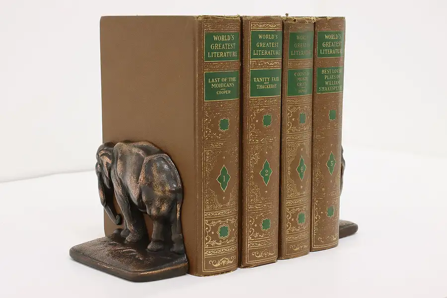 Main image of Pair of Antique Coppery Iron Elephant Library Bookends