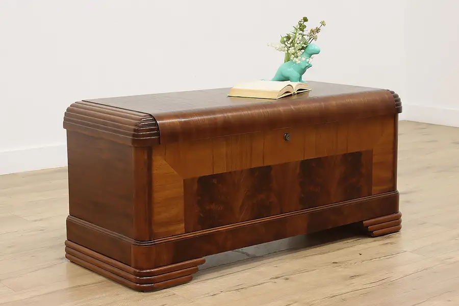 Main image of Art Deco Vintage Waterfall Cedar Blanket Chest or Trunk