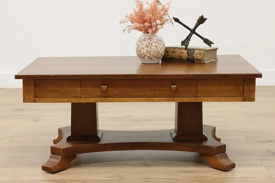 Main image of Arts & Crafts Mission Oak Antique Coffee Table w/ Drawer