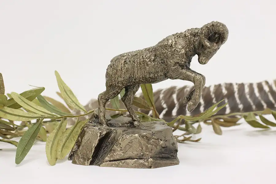 Main image of Rearing Ram Vintage Bronze Sculpture, Shoop
