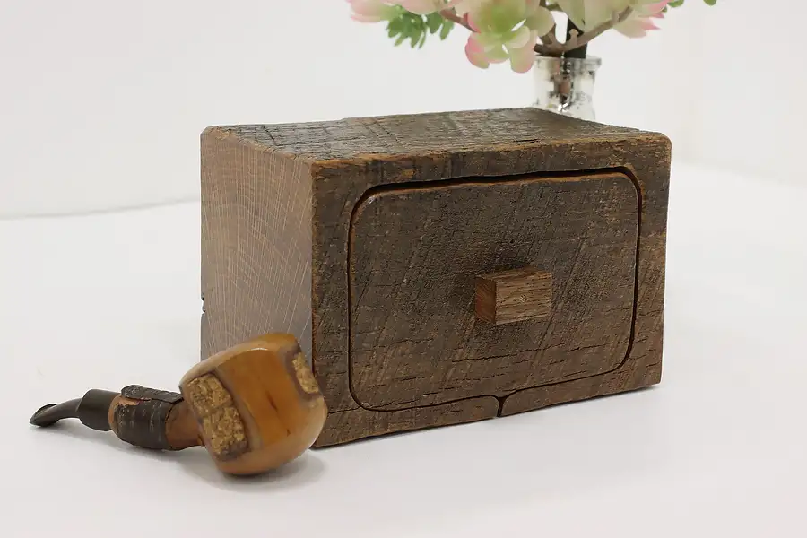 Main image of Farmhouse Vintage Rustic Oak Jewelry or Keepsake Box, Signed