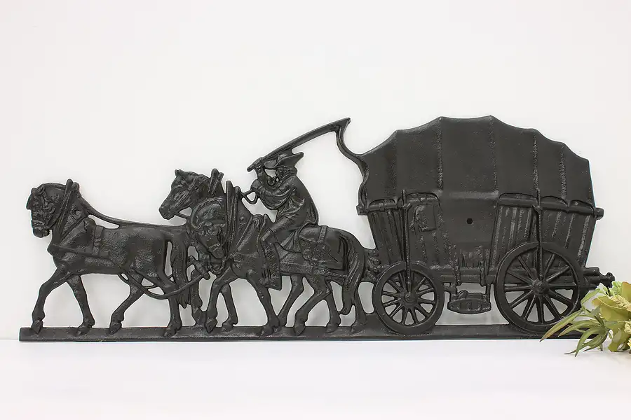 Main image of Farmhouse Antique Cast Iron Horse & Wagon Wall Plaque