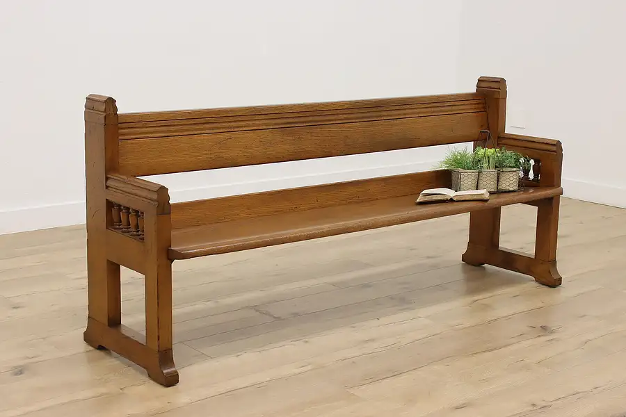 Main image of Arts & Crafts Mission Oak Antique Church Pew or Porch Bench