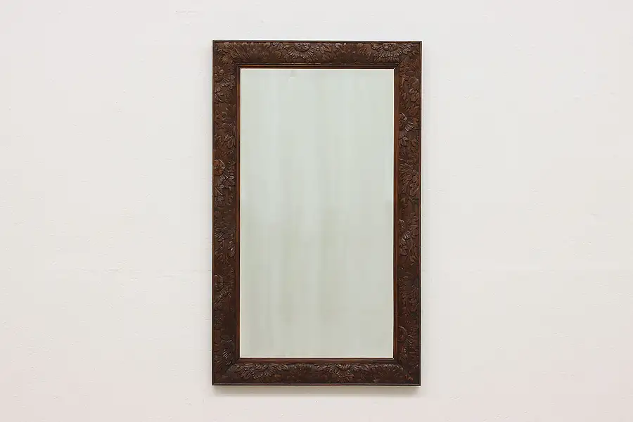 Main image of Floral Vintage Carved Birch Hall or Entry Mirror, Lanesboro