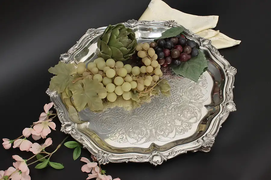 Main image of English Vintage Engraved Silverplate Serving Tray, Shells
