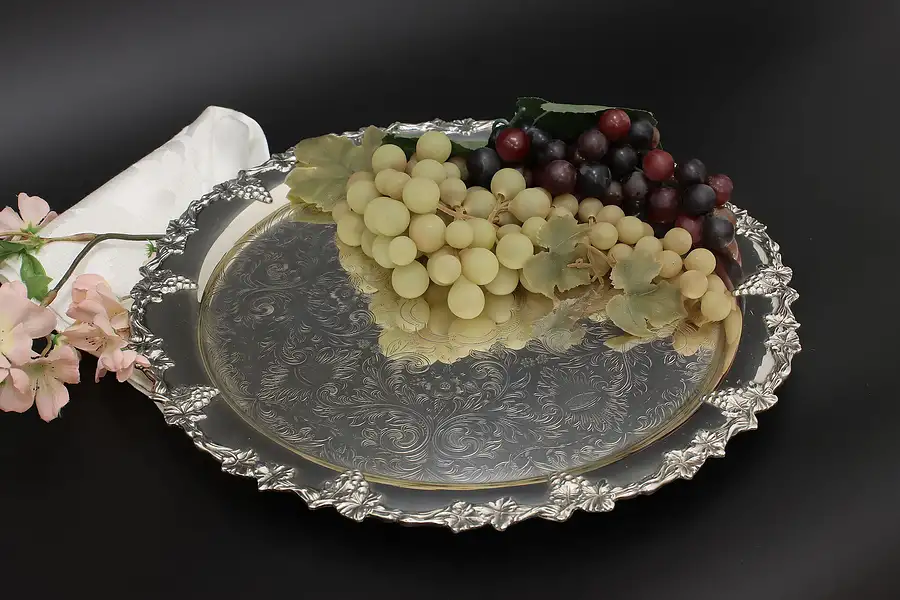 Main image of English Vintage Engraved Grape Silverplate Tray or Platter
