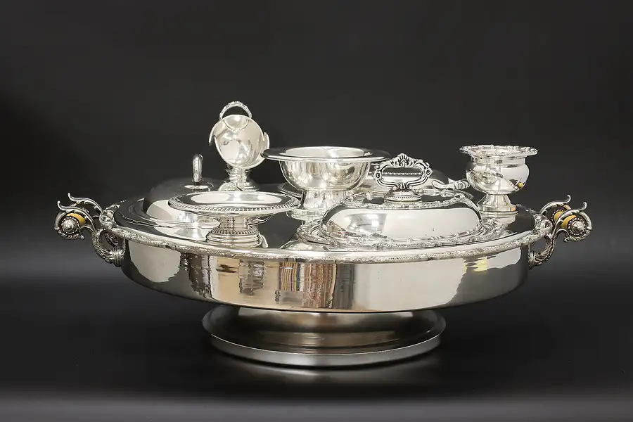 Main image of English Vintage Silverplate Lazy Susan Buffet Server, Signed