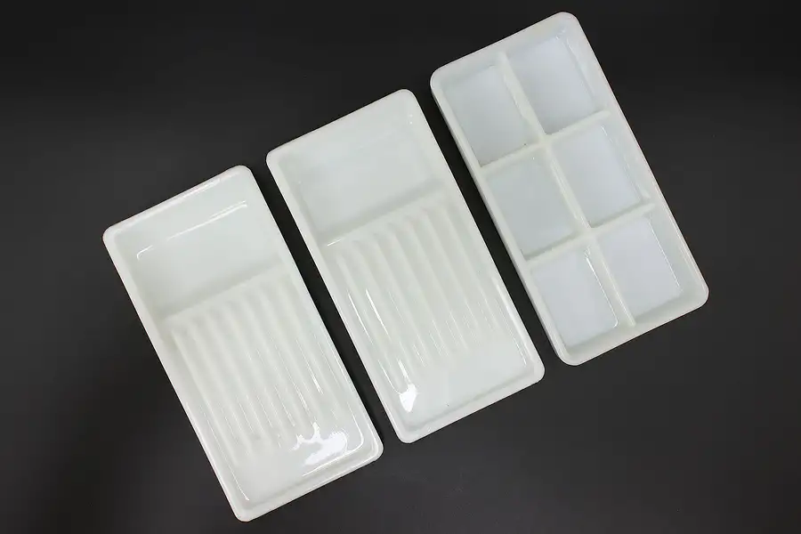 Main image of Set of 3 Antique Milk Glass Dental Artist Trays, Two Rivers