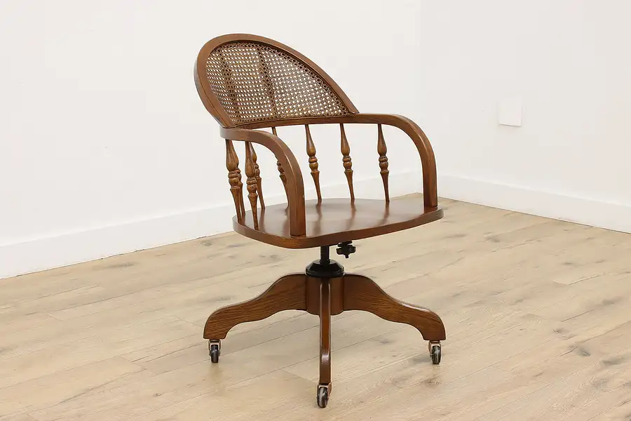 Main image of Windsor Vintage Cane & Ash Swivel Office Library Desk Chair