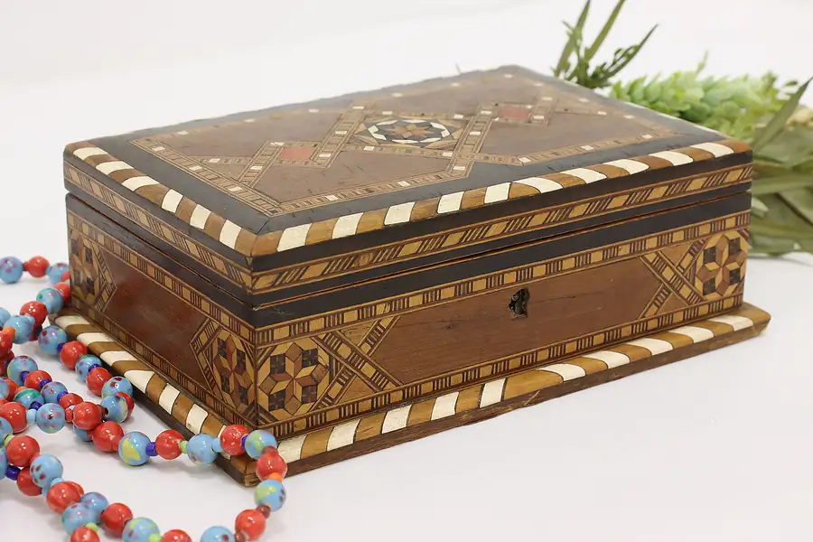 Main image of Spanish Vintage Marquetry Jewelry Keepsake Box, Artesania