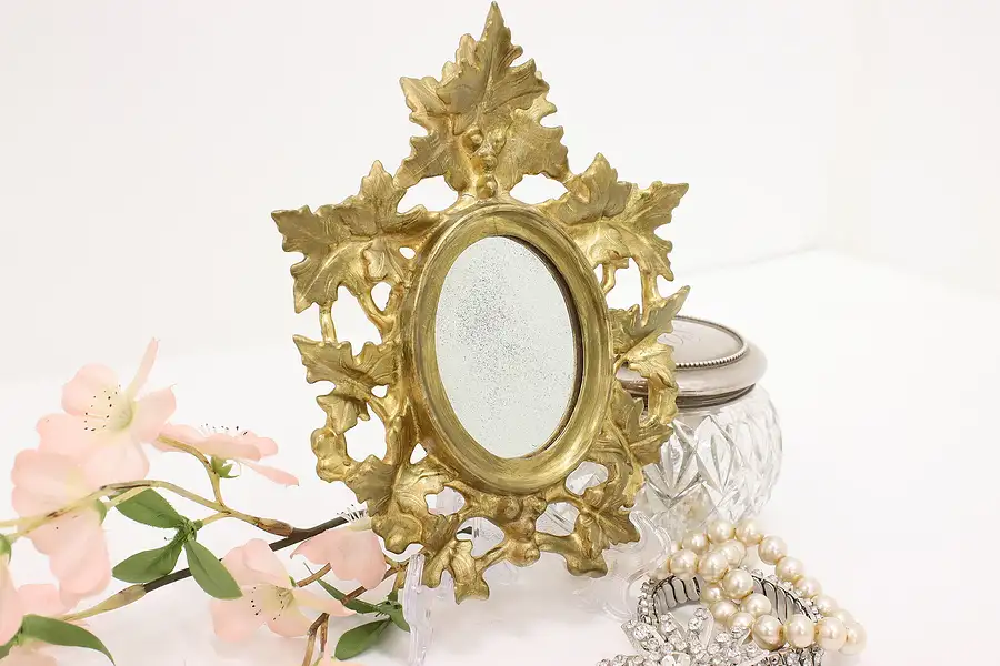 Main image of Italian Antique Carved Leaf Wall Frame w/ Oval Mirror