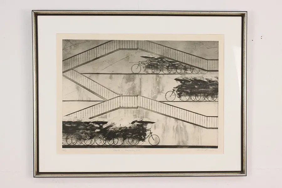 Main image of Abstract Bicycle Race Vintage Original Print, Signed 34.5"
