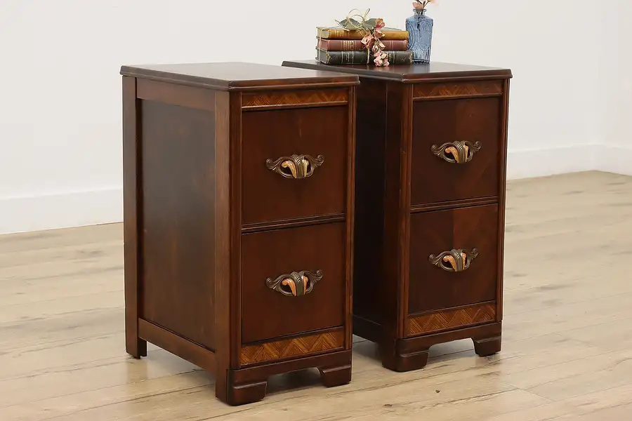 Main image of Pair Art Deco Vintage Nightstands End Tables Bakelite Pulls