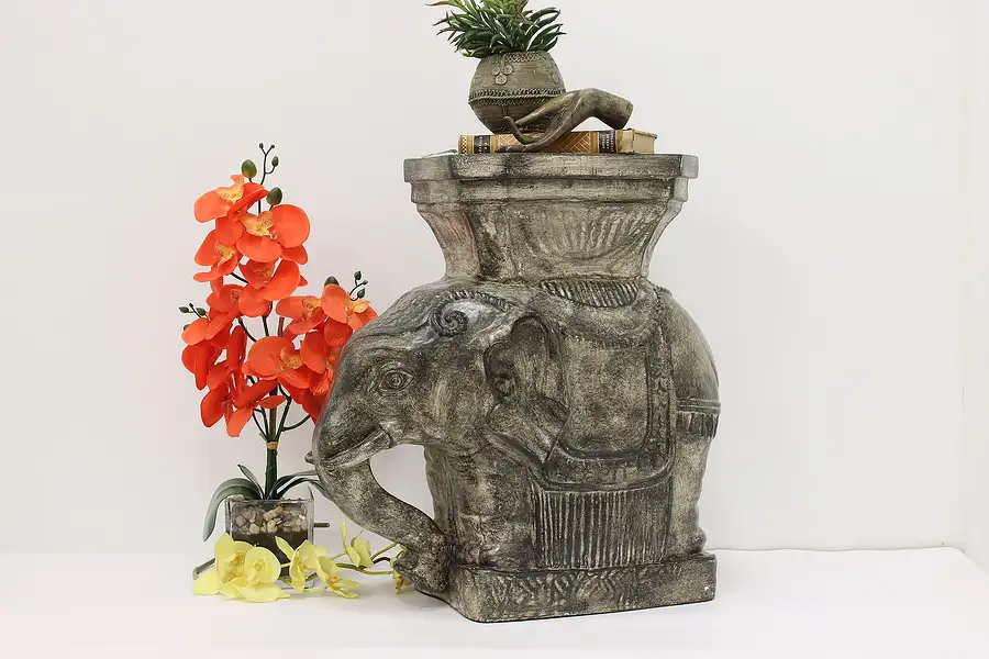 Main image of Elephant Sculpture Vintage Garden Porch Plant Stand, Nettle