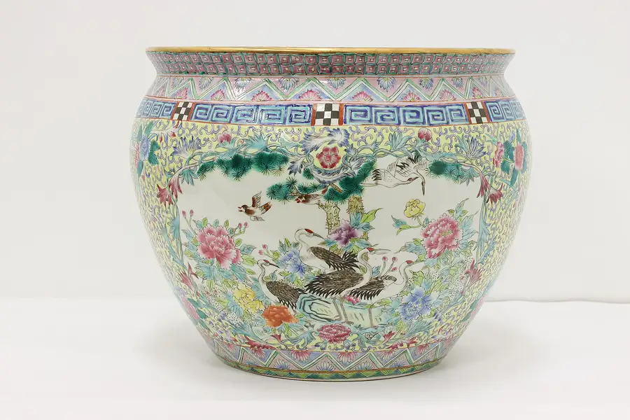 Main image of Chinese Vintage Painted Porcelain Jardiniere Planter, Birds