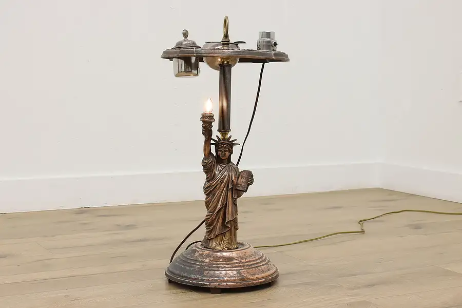 Main image of Art Deco Vintage Electric Lighter Smoking Stand Lady Liberty