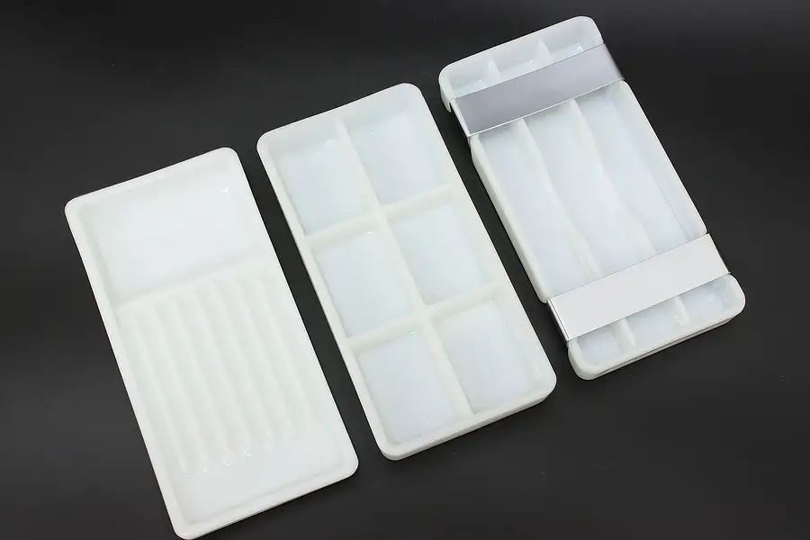 Main image of Set of 3 Antique Milk Glass Dental Artist Trays, Two Rivers