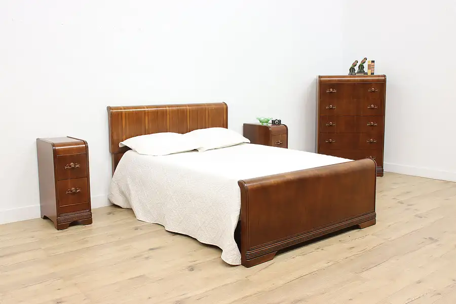 Main image of Art Deco Vintage Waterfall 4 Pc Full Bedroom Set, Johnson