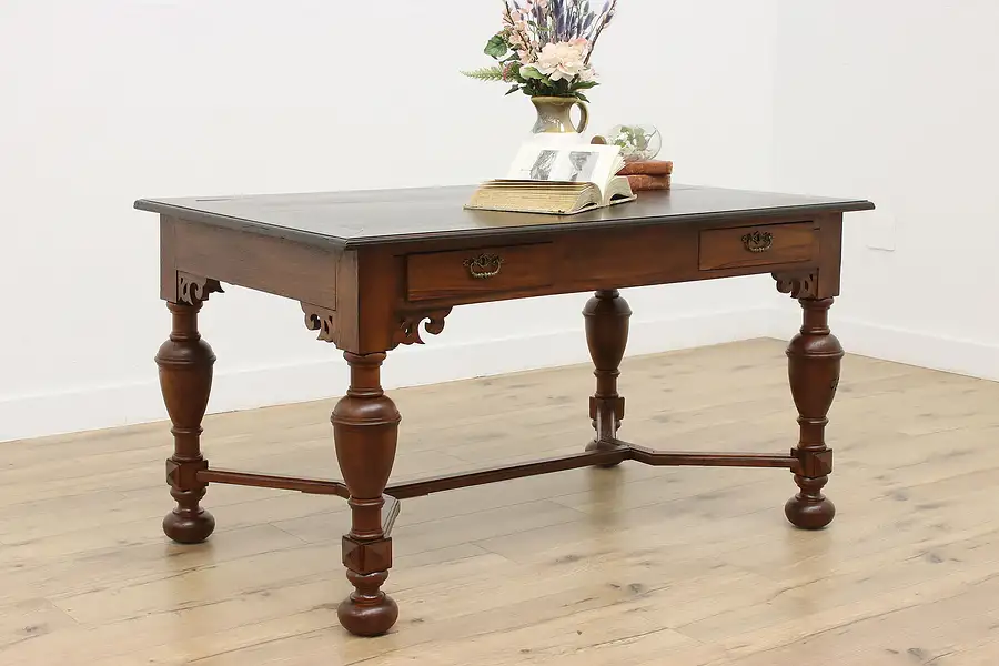 Main image of Dutch Antique Carved Rosewood Office Desk or Library Table