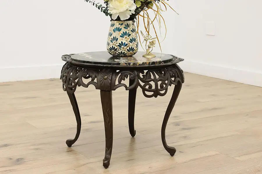 Main image of Victorian Vintage Cast Iron & Marble Top Coffee Patio Table