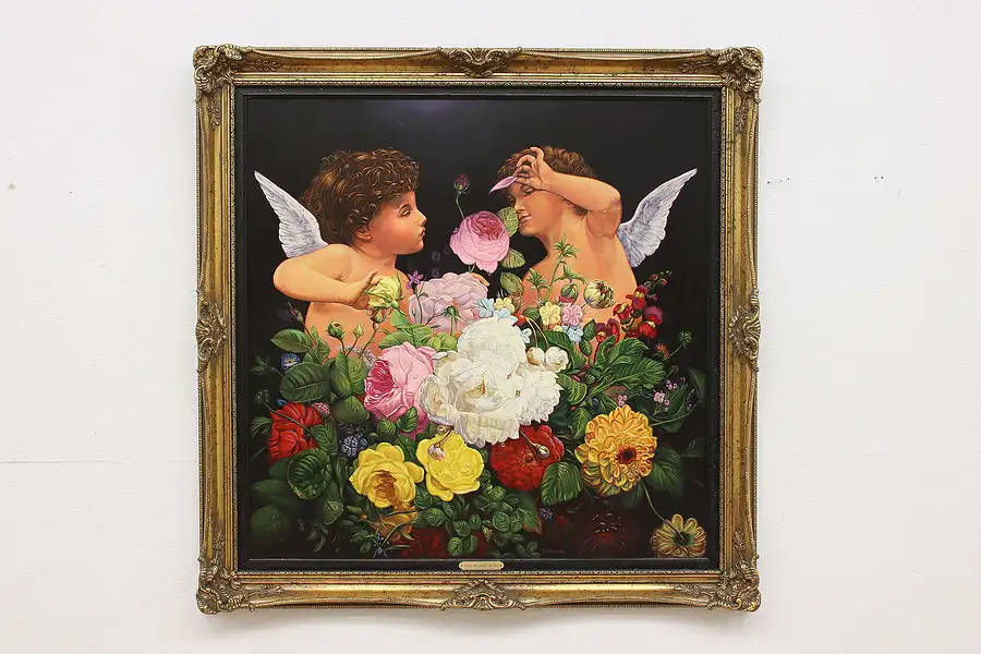 Main image of Love Me Game Vintage Original Oil Painting, Blottiaux 43.5"