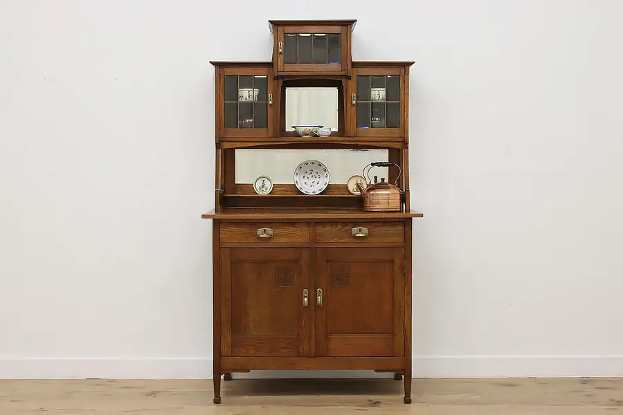Main image of Dutch Arts & Crafts Antique Oak Buffet, China or Bar Cabinet